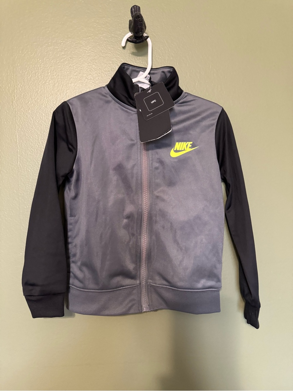 Nike Gray and Black Kids' Full-Zip Jacket with Neon Yellow Logo